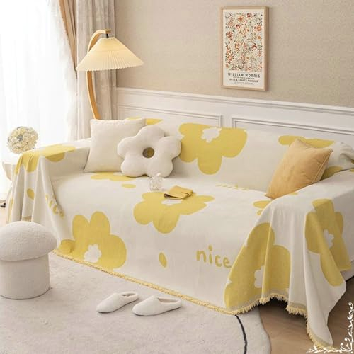 Ayoiow Sofabezüge Couchbezug Gelb Sofahusse 3Sitzer Chenille Blumen Bedruckt