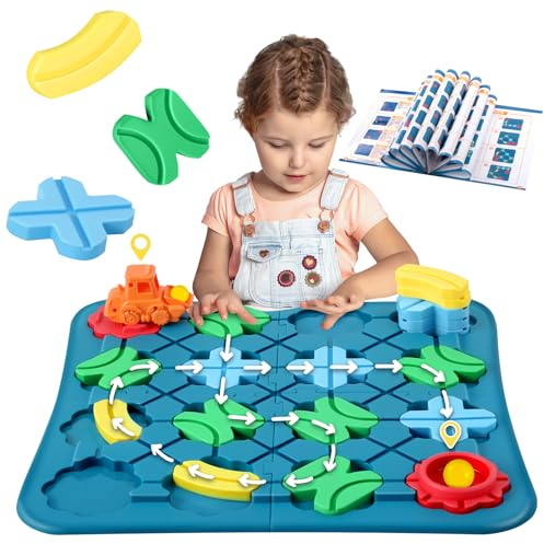 Tbotfip Kinderspielzeug STEM-Aktivität Brettspiele Logischer Straßenbau-Spiel für Kinder im Alter von 3 4 5 67 Jahren mit 118 Herausforderungen.Familienspiele,Labyrinth-Brettspiele,Lernspielzeug