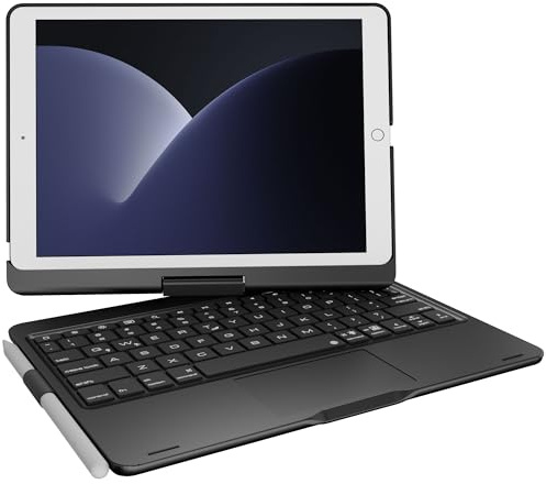 pekarejue Kabellose Tastaturhülle für 2021 Apple iPad 10,2 Zoll 9. 8. 7., iPad Air 3. und iPad Pro 10,5 2. Generation: drehbarer Stifthalter, Trackpad, RGB-Hintergrundbeleuchtung, Schwarz