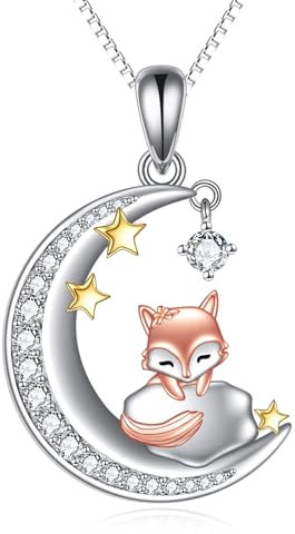 Fuchs Kette Sterling Silber Fuchs Schmuck Fuchs Mond Kette Mond Anhänger Kette Geschenke für Damen Mädchen Schwester