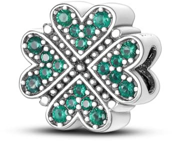Hapour Heart Clover Charms für Bettelarmband und Halskette, 925 Sterling Silber Perlen Charm mit grünen CZ-Steinen DIY Glücksbringer Schmuckgeschenke für Frauen und