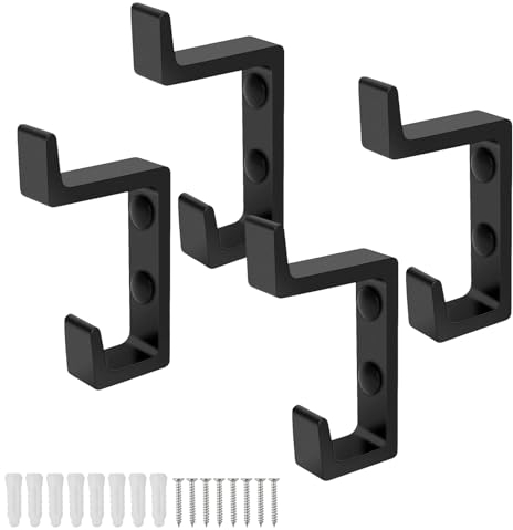 SHENGYIG 4 Stück Schwarze Kleiderhaken, Doppelhaken aus Verdicktem Raumaluminium, Inklusive Schrauben, Ideal für Badezimmer, Wohnzimmer und Schlafzimmer