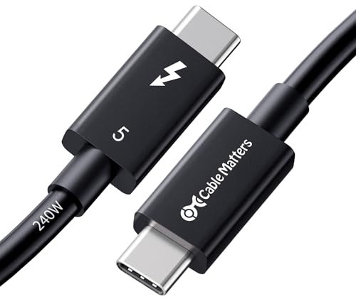 Cable Matters [certificado por Intel] 80Gbps Thunderbolt 5 Cable con aumento de ancho de banda de hasta 120Gbps y carga de 240W en negro - 0,3m, compatible con Thunderbolt 4, USB 4 y USB-C