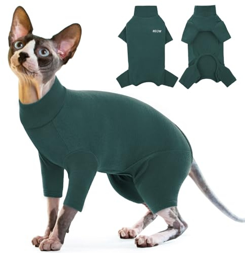 Sphynx Schlafanzug für Katzen - Post Op Body, Gewand, Kleidung, Jacke (Dunkelgrün, XL)