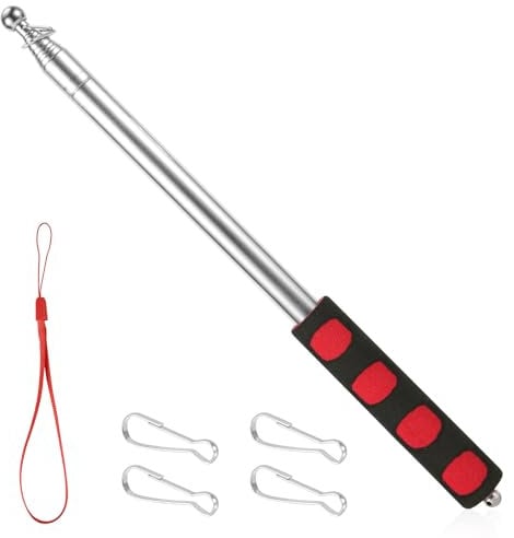NQEUEPN 8.2ft Telescopic Handheld Flagpole with Clips, Portable Tour Guide Flag Pole Pointer Lightweight Retractable Banner Pole Stainless Steel Teaching Pointer Stick for Tour Guide Teaching (Red)