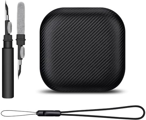 Haobobro [Karbonfaser Textur] SHOKZ OpenFit Open Earbuds Hülle Case - Premium PU Leder Schutzhülle mit Reinigungsset & Tragebandschlaufe - kompatibel mit SHOKZ OpenFit Kopfhörer Ladecase - Schwarz