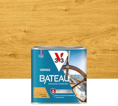 V33 Vernis bois extérieur Chêne clair satin - Vernis bateau - Protection extrême UV et sels marins - Résistance aux écarts de températures - Ecolabel - 0,5L