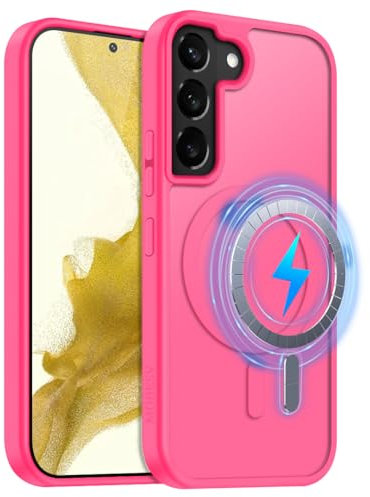 MOBESV Cover Magnetica per Samsung Galaxy S22 6,1 Pollici, Custodia Compatibile con MagSafe, Cover Traslucida Opaca Posteriore Sottile Antiurto, Rosa Acceso