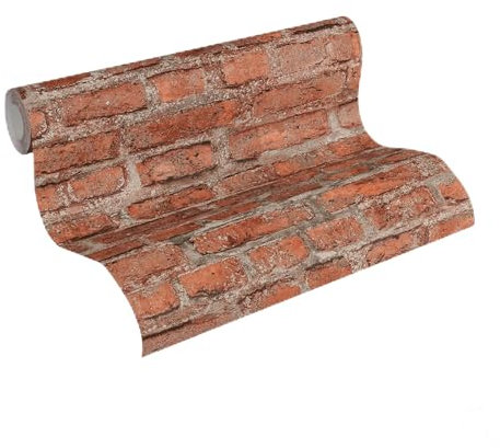 A.S. Creation vorgeleimte Vliestapete DESIGNDROP - Tapezieren ohne Kleister - Rot, Braun - Steintapete Made in Germany - 784561