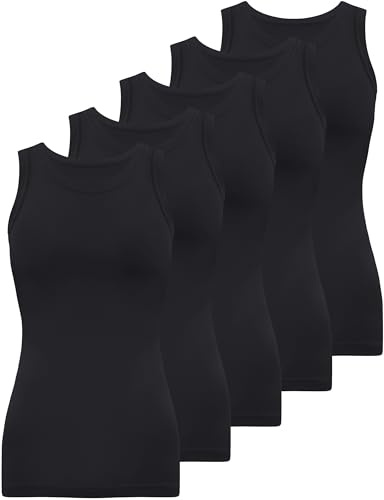 BQTQ 5 Stück Unterhemd Damen Tank Top Rundhalsausschnitt elastische Tank Tops Stretch ärmellose Unterhemden