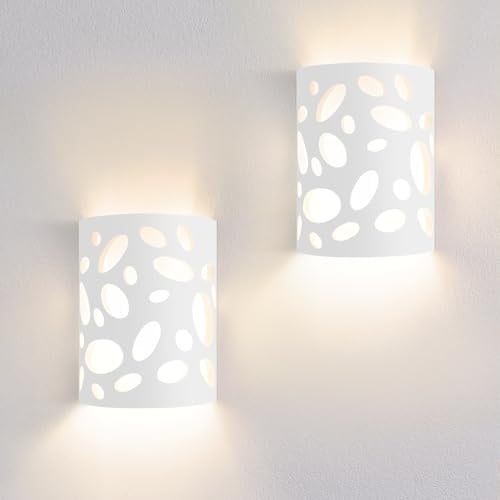 Homefire Wandleuchte Innen Wandlampe Flur 2er Up and Down Leuchten Modern | Design Wandleuchten E14 Flurlampe Weiß Gipsleuchte Treppenhaus Wandlicht für Wohnzimmer Küche - Ohne Leuchtmittel