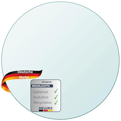 DELUKE® Tischplatte rund Ø 30 cm - Glas Gehärtet, 8 mm dick | Transparente Glasplatte rund, Ideal für DIY-Projekte, Glastische und als Kamin Glasplatte