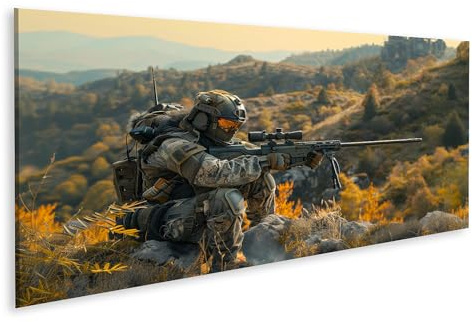 islandburner Prime Bild auf Leinwand Soldat im Herbstwald mit Scharfschützengewehr für Wohnzimmer Geschichtsinteressierte Kanzlei Bilder Wandbilder Poster