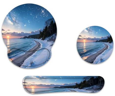 3-in-1 Mouse Mat Set, Keyboard Wrist Rest+MouseMat Wrist Support+Cup Pad, Keyboard and Mouse Mat with Memory Foam, Pain Relief,Anti-Skid Base, Ergonomics Mousepad for Home, Office, Games