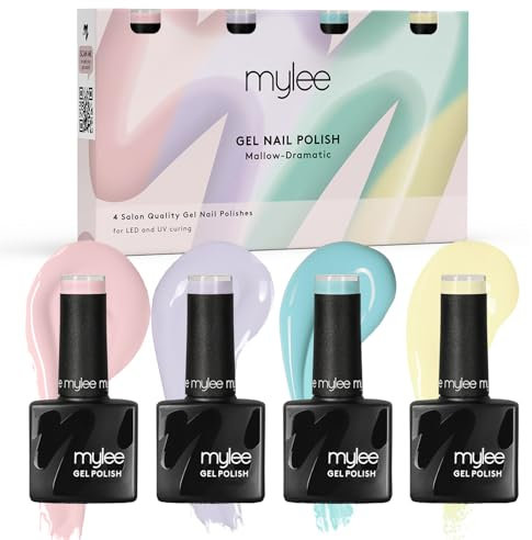 Mylee Gel Nail Polish Quad Colour Set UV/LED Soak-Off Nail Art Manicure Pedicure for Professional, Salon & Home Use - Long Lasting & Easy to Apply (Mallow-Dramatic, 4x8ml)