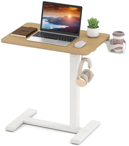 GIANTEX Betttisch mit versteckten Rollen, Pflegetisch höhenverstellbar, Beistelltisch Pflegebett, Laptoptisch mit Becherhalter & Haken, Krankenbett Beistelltisch, Krankentisch Bett, 60x40x65,5-100 cm