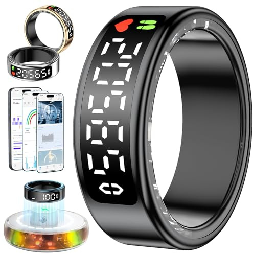 2026 Bague Connectée Homme Femme, Smart Ring avec Écran LED, Trackers d'Activité avec Android/iOS, Anneau Intelligent Health Fitness IP68 avec Sommeil/SpO2/HRV/Stress/Fréquence Cardiaque (Noir, 10)