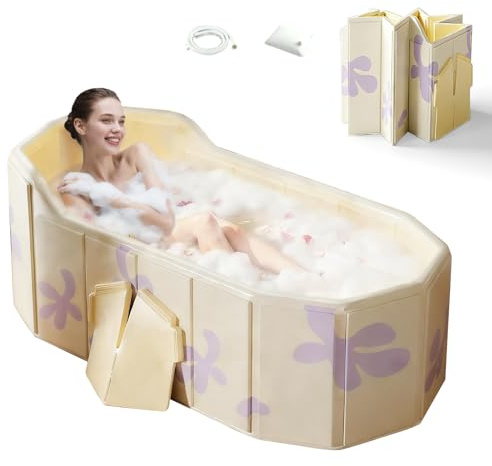 Vasca da Bagno Pieghevole Adulti 140 cm, Vasca Bagno Fredda con Schienale | Vasca da Bagno Portatile per Adulti con Cuscino e Tubo di Scarico, Ideale per SPA, Sauna e Bagno Caldo o Freddo