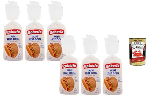 Italian Gourmet Mini Hot Dog Brötchen 6 x 300 g weiche Hotdog Buns für Würstchen Sandwich Party Buffet Grill BBQ Kinder Geburtstag Vorratspack + Italian Gourmet Polpa