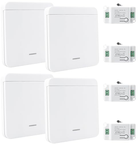 Lot de 4 interrupteurs sans fil 230 V 10 A : Interrupteurs muraux sans fil avec récepteur intégré, portée jusqu'à 50 m, 200-2000 W, installation sans fil.