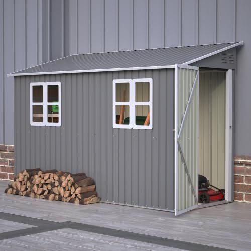Abri de jardin en métal de 4 x 10 pieds (environ 1,2 x 3 m) avec kit de sol, abri de jardin avec porte verrouillable et 2 fenêtres, résistant aux intempéries, pour vélos et rangement