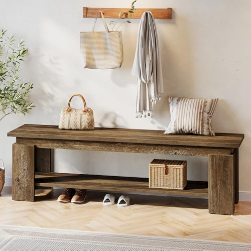Tribesigns 160cm Schuhbank mit Sitzfläche, Garderobenbank Holz mit Ablagefach, Sitzbank mit Stauraum, Bauernhaus Eingangsbank, Landhaus Bettbank für Schlafzimmer, Wohnzimmer, Braun