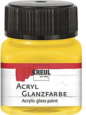 KREUL 79230 - Acryl Glanzfarbe, 20 ml Glas in sonnengelb, glänzend-glatte Acrylfarbe zum Anmalen und Basteln, auf Wasserbasis, speichelecht, schnelltrocknend und deckend