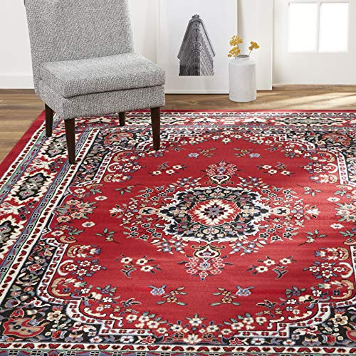 Home Dynamix Premium Sakarya Traditional Medallion Border Area Rug, Claret, 21x35 Rectangle