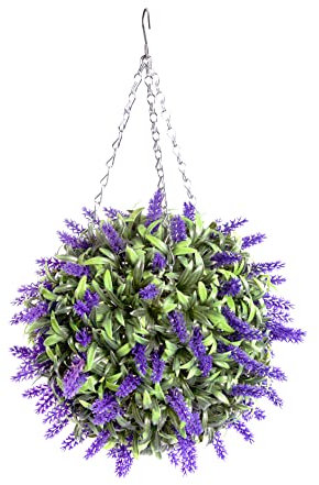 Best Artificial Purple Lavender Lush Long Leaf Flower Topiary Ball (28cm)