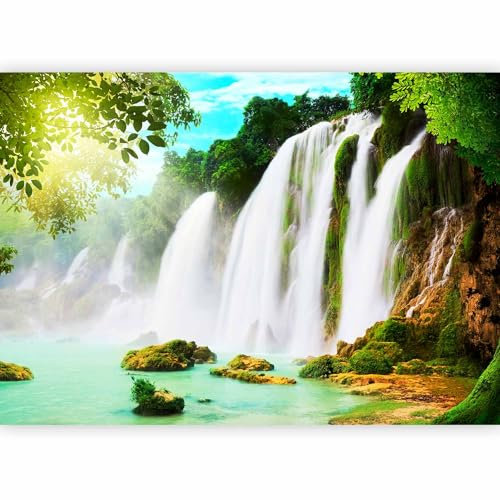 Fotomurales B&D XXL 100x70 cm Papel pintado tejido no tejido Decoración de Pared decorativos Murales moderna de Diseno Fotográfico cascada paisaje naturaleza c-A-0026-a-a