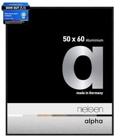 nielsen Bilderrahmen, 50 x 60 cm, Aluminium, Schwarz matt, Posterrahmen zum Aufhängen im Hoch- & Querformat, Echtglas, Alpha