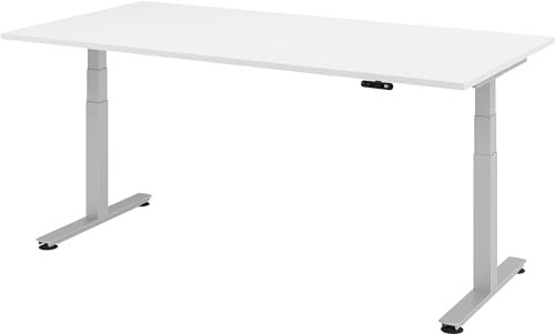 bümö® ergonomischer Schreibtisch elektrisch höhenverstellbar | elektrischer Bürotisch | höhenverstellbarer Büroschreibtisch mit Memoryfunktion in Rechteck: 200x100 cm Weiß