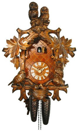 August Schwer Kuckucksuhr Eule, Vogel, Nest