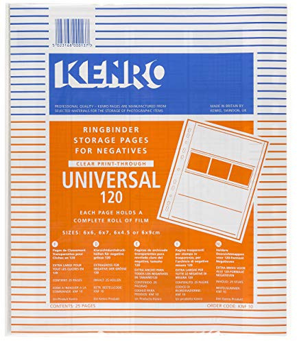 Kenro Transparent Negative Pages for Ringbinder for 4 Strips of 120 Roll Film Pack of 25 - KNF10