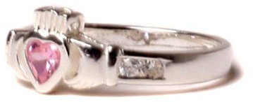 Claddagh Bague en argent avec tourmaline rose (octobre mois de naissance Oxyde de Zirconium Pierre