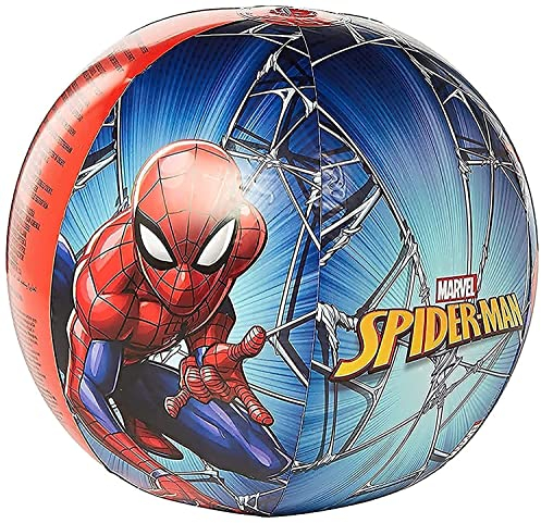 BESTWAY 98002 - Pelota de Playa Hinchable Spiderman 51 cm Azul y Roja con Válvula de Seguridad para un Inflado Sencillo Para Niños y Niñas Mayores de 2 Años