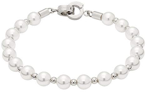 JEWELS BY LEONARDO Damen Armband Signora Darlin's Edelstahl/silberfarben Imitationsperle weiß 18,5 cm Darlin's Clip klein 015860