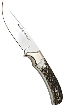 ELECTROPOLIS Cuchillo de Caza Muela Setter SETTER-11A, Enterizo, cachas de asta de Ciervo y Alpaca, Hoja MOVA de 11 cm + Tarjeta Multiusos de Regalo
