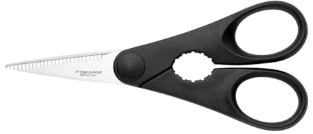 Fiskars Küchenschere mit Flaschenöffner, Länge: 20 cm, Qualitätsstahl/Kunststoff, Essential, 1023820