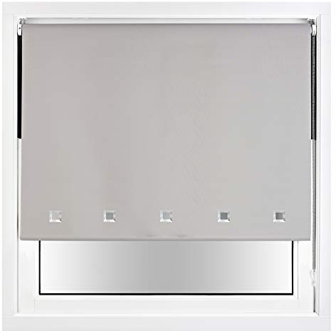 FURNISHED Blackout Roller Blind with Square Eyelets & Metal Fittings Trimmable - Grey, 60W x 165H cm