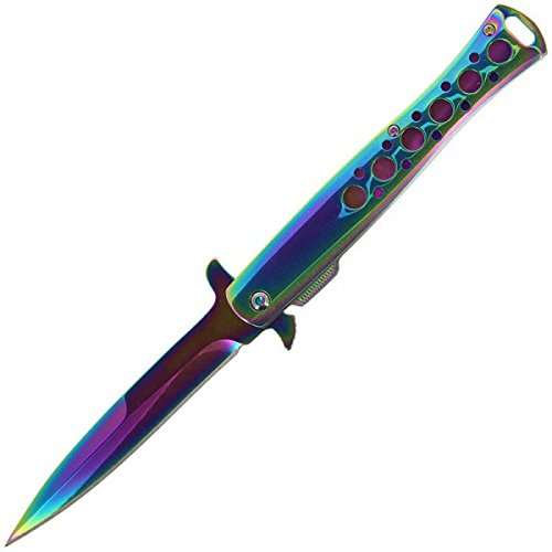 G8DS® Einhandmesser Rainbow Effect federunterstützt Camping Outdoor Secrurity (Rainbow)