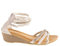 Sandales Femme Petit Talon compensé Bride Cheville tressée & strass,Blanc,40 EU