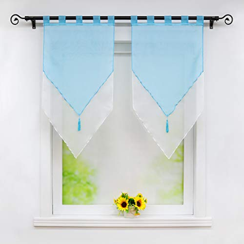 Joyswahl Scheibengardine Voile Bistrogardinen mit Quaste Panneaux, Zweifarbig »Lydia« Doppelschicht Kurzstore mit Schlaufen BxH 45x90cm Blau/Weiß 2 Stück