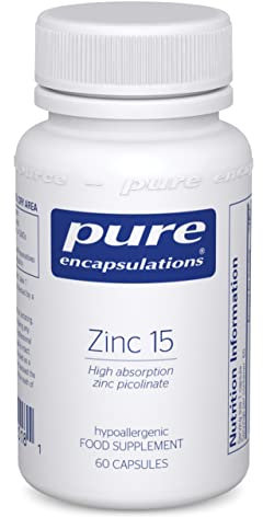 Pure Encapsulations - Zinc 15 - Zinc Picolinate 15mg - Highly Absorbable Hypoallergenic Immune System Supplement - Fertility Supplement - Hair, Skin & Nails - 60 Vegetarian Capsules