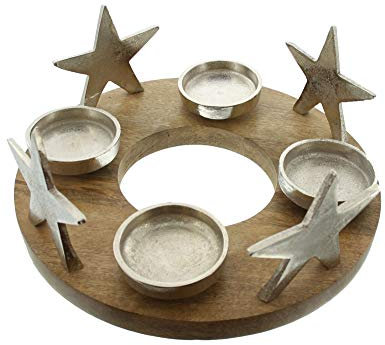 FRANK FLECHTWAREN Adventskranz Silbersterne, Kerzenhalter, Kerzenkranz Ø 30 x 12 cm, passend für Kerzen max. Ø 6 cm