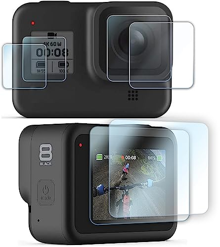 FiTSTILL [6 PCS Displayschutzfolie für Go Pro Hero 8 Schwarzer, ultraklarer Displayschutz aus gehärtetem Glas + Objektivschutz aus gehärtetem Glas + Film mit kleinem Display - 2 Packungen