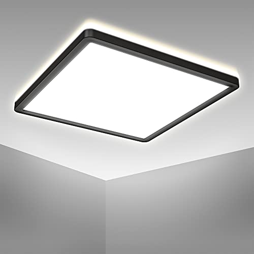 B.K.Licht - Pannello LED a luce indiretta, piatto, bianca neutra, pannello LED soffitto, pannelli led, soffitto, pannelli luminosi LED, luce, 29,3x29,3x2,8 cm, nero