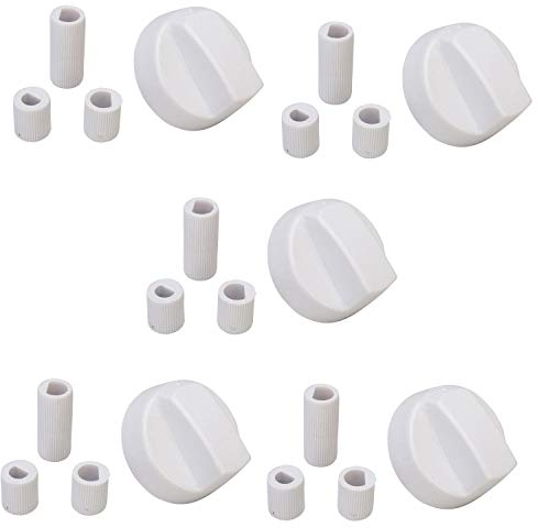 5x Universal Weiß Drehknopf Drehgriff Knebel mit Adaptern Herd Kochfeld Backofen, Einstellknopf für alle Marken und Modelle von Öfen & Herden