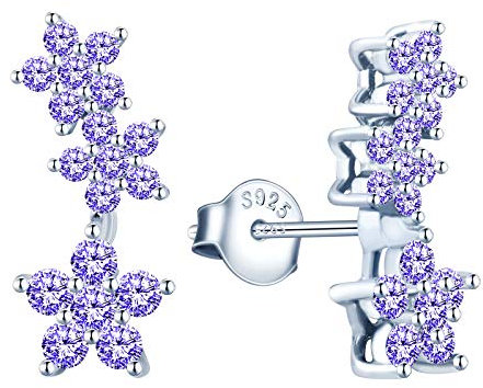 MicVivien - Orecchini da donna a forma di fiore, in argento 925, con zirconi, Zirconia cubica Argento sterling, zirconia cubica (viola)