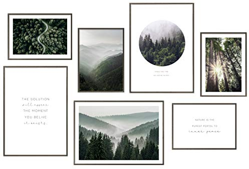 Hyggelig Home Lot de 7 posters - images assorties dans un élégant ensemble - Collage mural - 3 x format DIN A3 + 4 x format DIN A4 - Set motifs forêts sans cadre